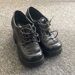 2 Lipz Too Oxford Chunky Y2K Platform Block Heel Lace Up Black Size 8.5